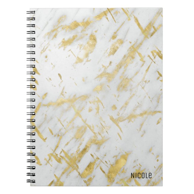 Caderno Espiral Dourado e branco Glam Elegante do Marble (Frente)