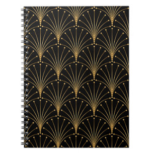 Caderno Espiral Dourado e preto. Contexto luxuoso