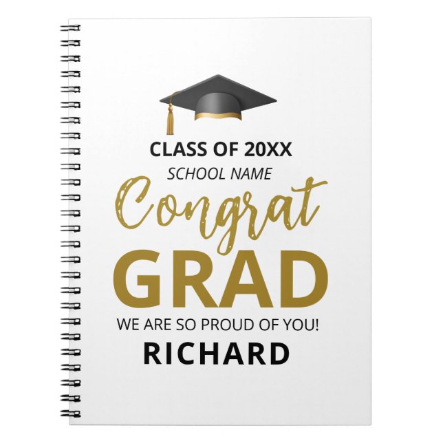 Caderno Espiral Dourado e preto | Presente Personalizado para Form (Frente)