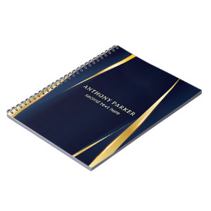 Caderno Espiral Dourado Elegante Fundo Azul