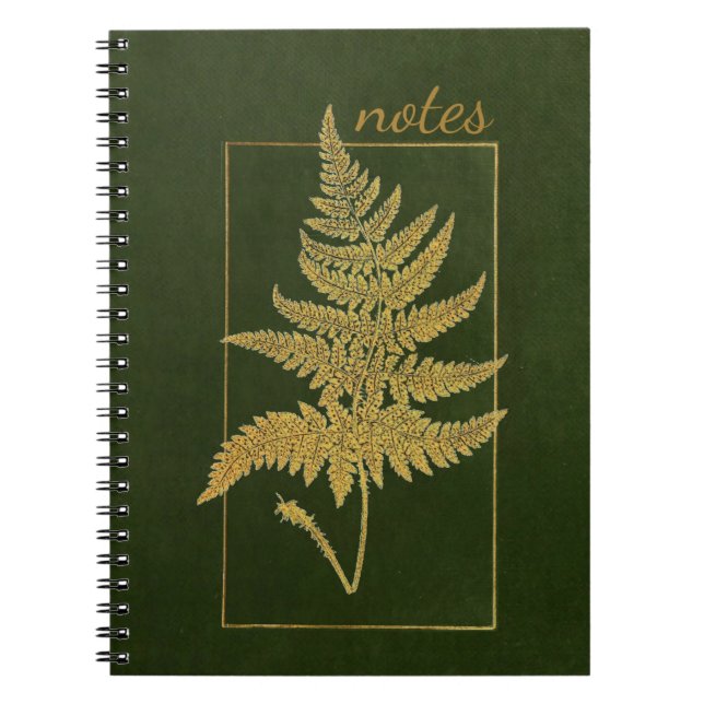 Caderno Espiral Dourado Fern Vintage Green Título Editável (Frente)