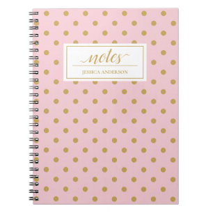 Caderno Espiral Dourado Fundo Rosa do Bolinhas Personalizado
