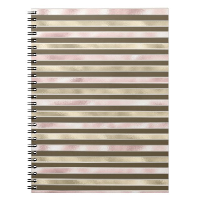 Caderno Espiral Dourado Glam Listras Marrons Rosa-Rosa (Frente)
