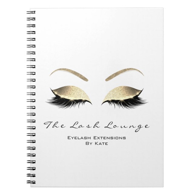 Caderno Espiral Dourado Glitter Eyes Makeup Beauty White Name (Frente)