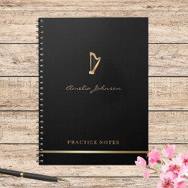 Caderno Espiral Dourado Harp Elegante Script Simples Musico Modern