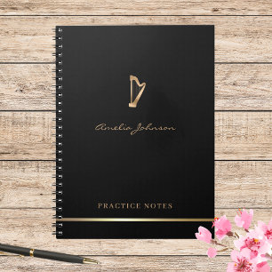 Caderno Espiral Dourado Harp Elegante Script Simples Musico Modern