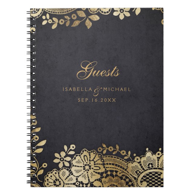 Caderno Espiral Dourado livro de convidados do casamento elegante  (Frente)