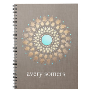 Caderno Espiral Dourado Lotus Mandala Bem-Estar Natural