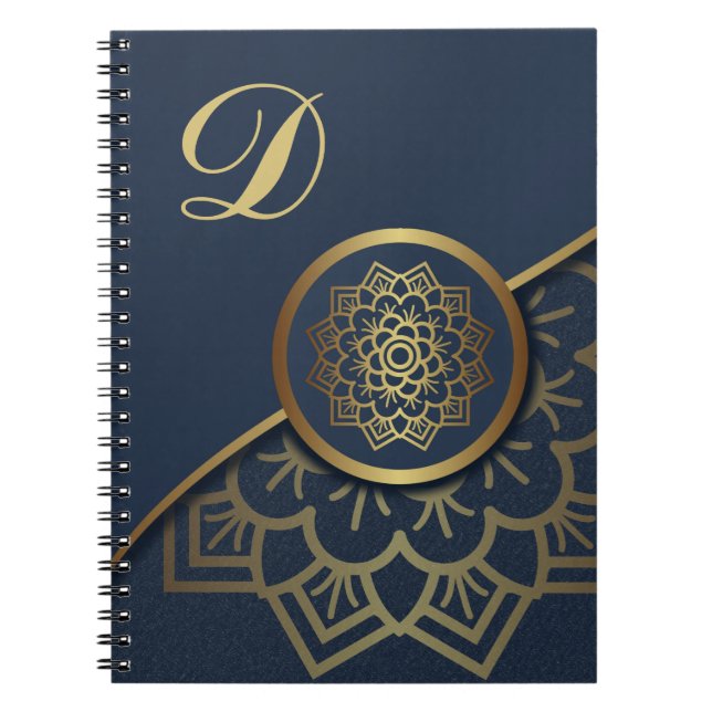 Caderno Espiral Dourado luxo personalizado Mandala Art Blue (Frente)