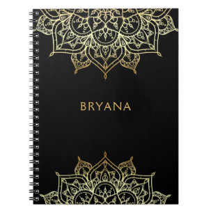 Caderno Espiral Dourado Mandala Preto Chic Glamour Moderno Glamour