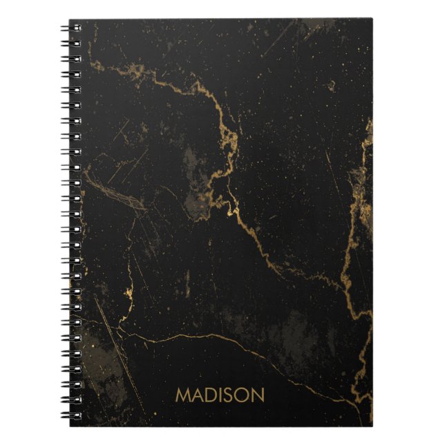 Caderno Espiral Dourado mármore negro (Frente)