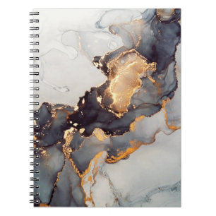 Caderno Espiral Dourado Mármore Preto Branco