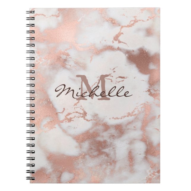 Caderno Espiral Dourado mármore Rosa - Efeito da Neve - Elegante (Frente)