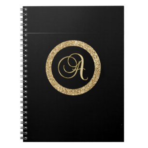 Caderno Espiral Dourado monograma A preto,