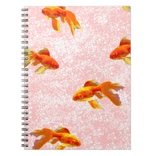 Caderno Espiral Dourado padrão de peixe rosa