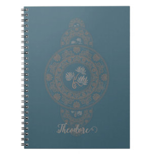 Caderno Espiral Dourado personalizado Rococo Lotus Mandala Ornamen