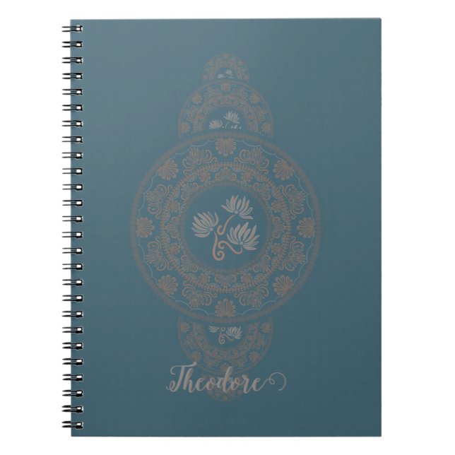 Caderno Espiral Dourado personalizado Rococo Lotus Mandala Ornamen (Frente)