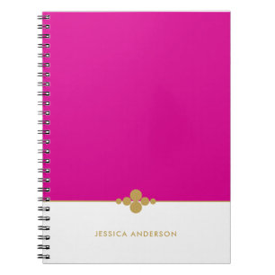Caderno Espiral Dourado personalizado  rosa quente chic