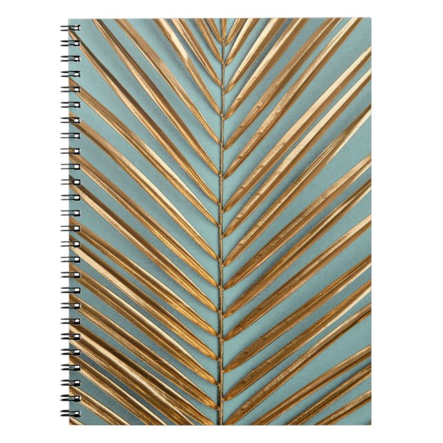 Caderno Espiral Dourado Pintado Padrão de Palma Tropical (Frente)