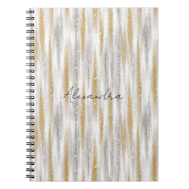Caderno Espiral Dourado Prata Chic Glam Glitzy Listras (Frente)