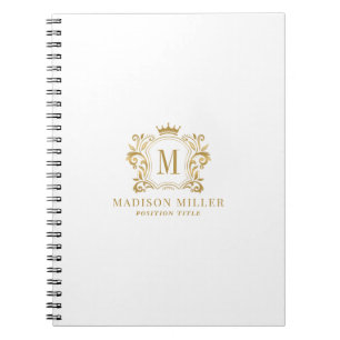 Caderno Espiral Dourado Real Crest Crown Monograma
