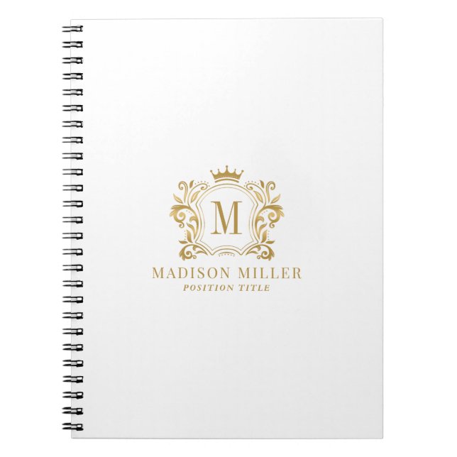 Caderno Espiral Dourado Real Crest Crown Monograma (Frente)
