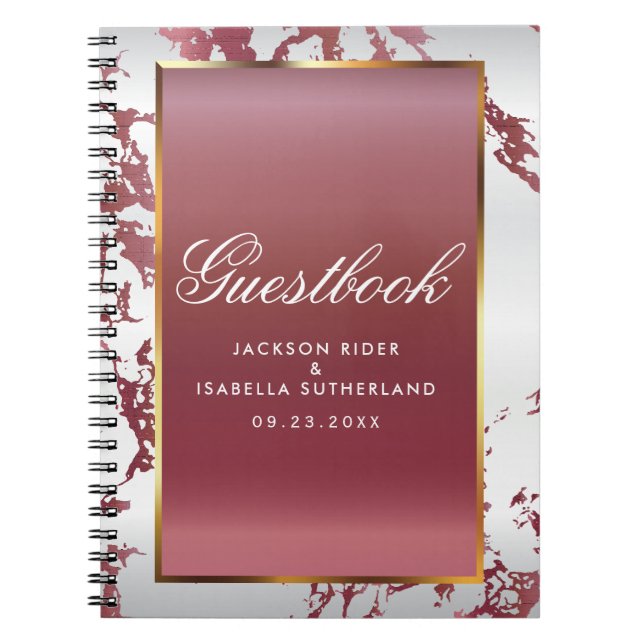 Caderno Espiral Dourado, Rosa Dourado Marble e White Satin - Guest (Frente)