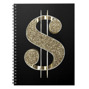 Caderno Espiral Dourado Sinal de Dólar