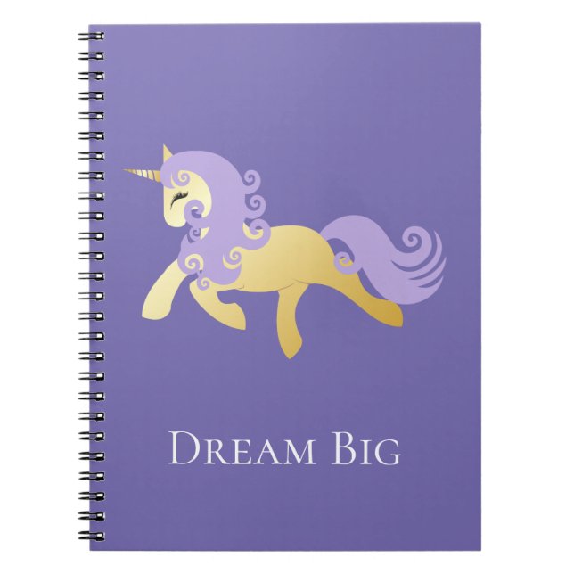 Caderno Espiral Dourado Sonho de Unicórnio Roxo (Frente)