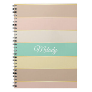 Caderno Espiral Dourado Verde Rosa, Bandas de Cores de Verão Perso