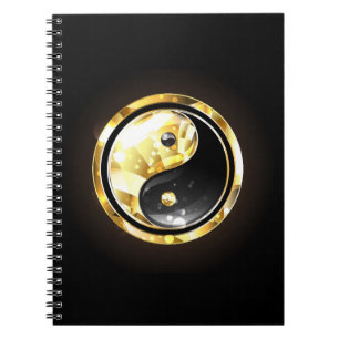 Caderno Espiral Dourado Yin Yang a preto