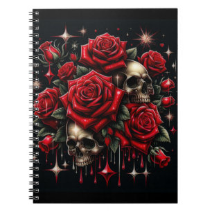 Caderno Espiral Dourados crânios e Rosa vermelha Glamor Gótico Spa