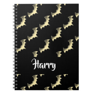Caderno Espiral Dourados morcegos em preto
