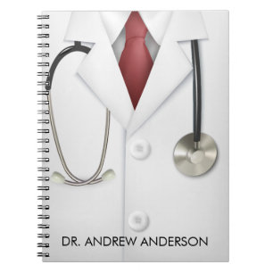 Caderno Espiral Doutor branco Personalized do casaco e do