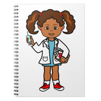 Caderno Espiral Doutor da menina do afro-americano dos desenhos