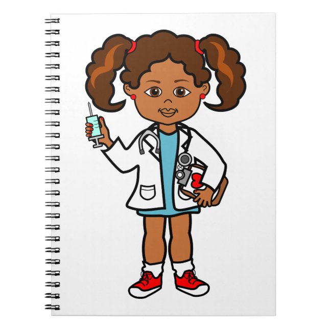 Caderno Espiral Doutor da menina do afro-americano dos desenhos (Frente)