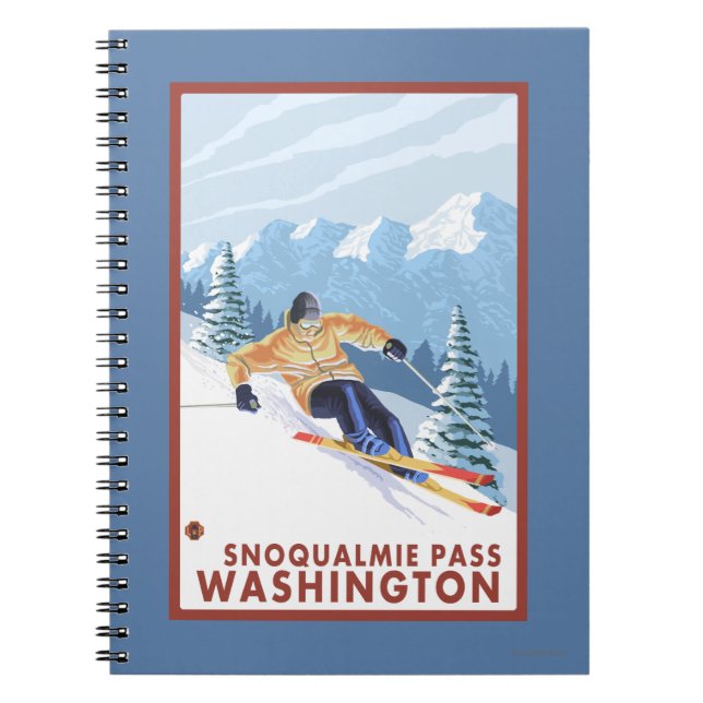 Caderno Espiral Downhill Snow Skier - Snoqualmie Pass, WA (Frente)