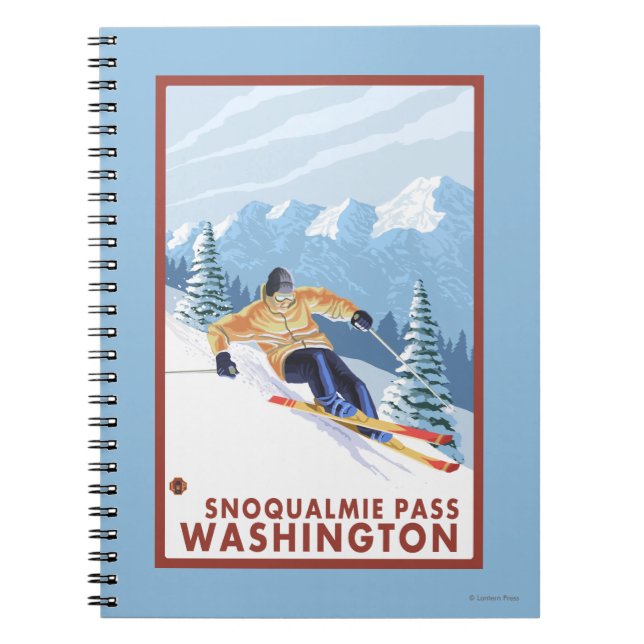 Caderno Espiral Downhill Snow Skier - Snoqualmie Pass, WA (Frente)