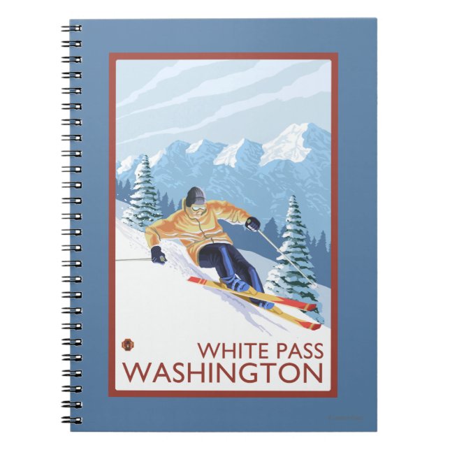 Caderno Espiral Downhill Snow Skier - White Pass, Washington (Frente)