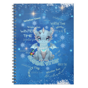 Caderno Espiral Dragão Azul de Inverno Fofo – Floco de Neve Mágico
