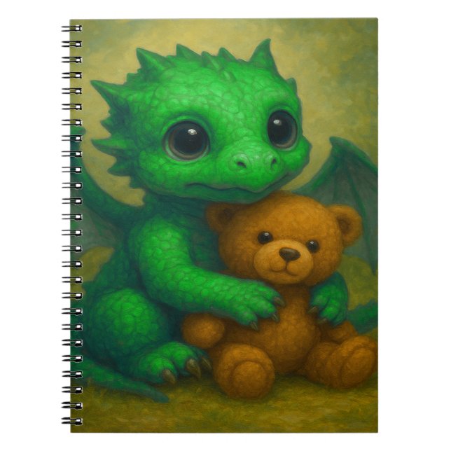 Caderno Espiral Dragão-Bebê Verde-Cachorro-Cachorro, com Urso-Tedd (Frente)
