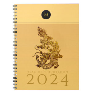 Caderno Espiral Dragão Chinês Ano 2024 Monograma Elegante N