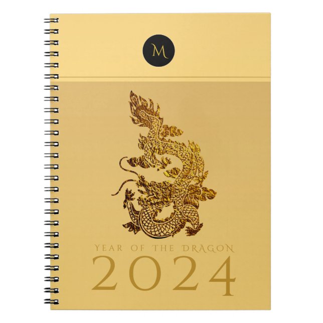 Caderno Espiral Dragão Chinês Ano 2024 Monograma Elegante N (Frente)