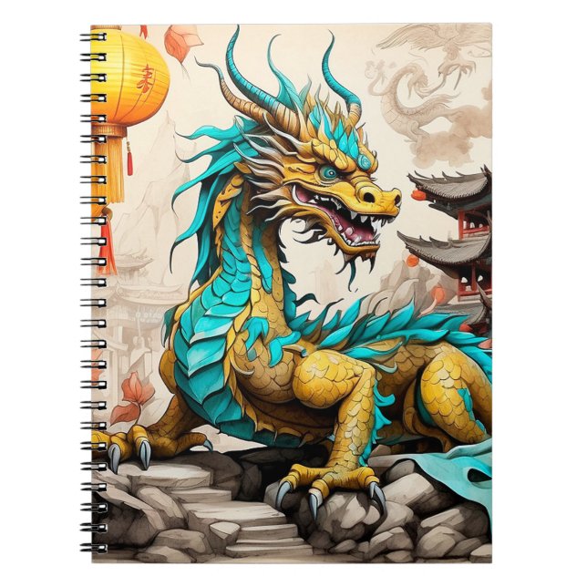 Caderno Espiral Dragão chinês tradicional para o Ano Novo Chinês (Frente)