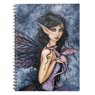 Caderno Espiral Dragão de Ámbar Roxo Arte Fantasia Fada