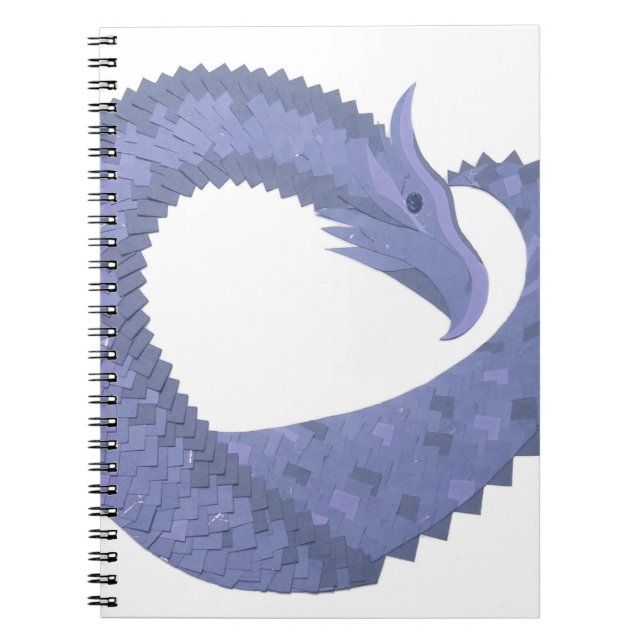 Caderno Espiral Dragão de cinza azul em branco (Frente)