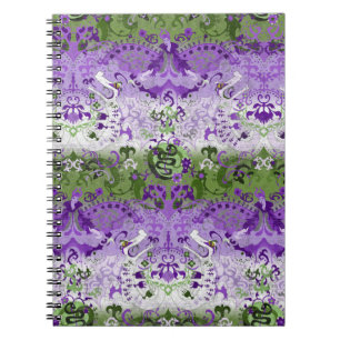 Caderno Espiral Dragão do Genderqueer Damask - Sinalizador do Orgu