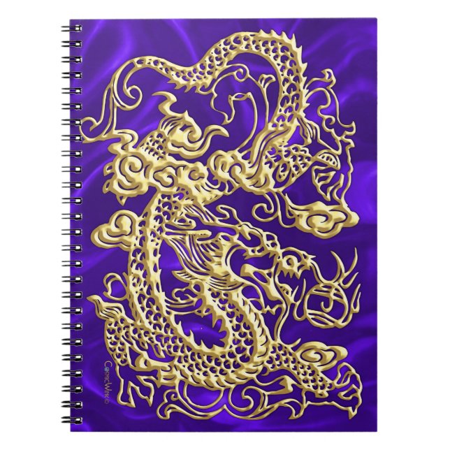 Caderno Espiral Dragão Dourado com relevo no Impressão de Satin Ro (Frente)