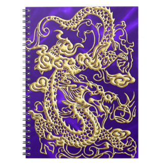 Caderno Espiral Dragão Dourado com relevo no Impressão de Satin Ro