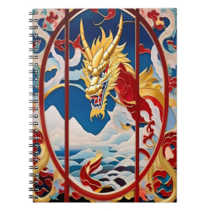Caderno Espiral Dragão Dourado E Vermelho para respiração de incên